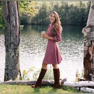 Gal Meets Glam Maggie Ribbed Knit Mini Dress Pink Long Sleeve Fit & Flare